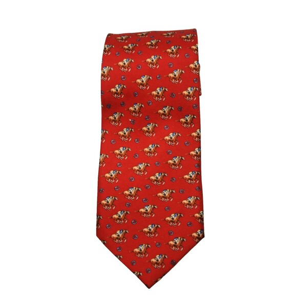 Vtg. Allyn "Fast Finisher" Neck Tie Red Equestrian Horse & Rider - Picture 2 of 7